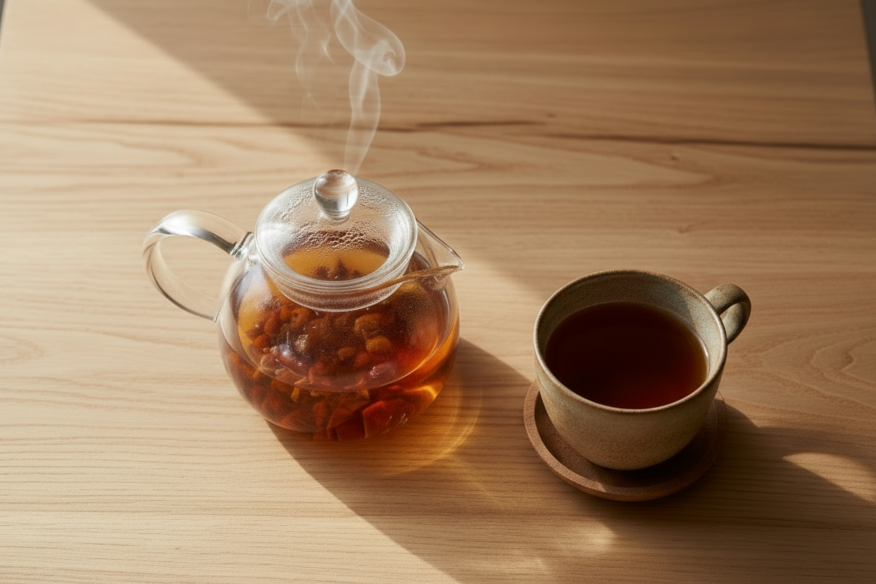 Glasteekanne Cascara und Teetasse